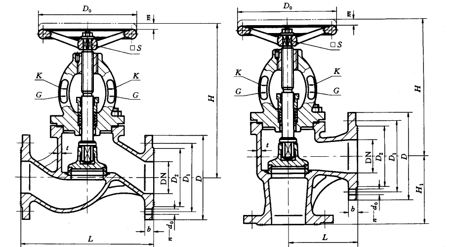 GBT 585 Marine Cast Steel Stop Check Valve Drawing